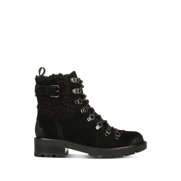 NWT SAM EDELMAN Womens Black Lace Up Tenlee Round Toe Leather Booties 7.5 M - Picture 1 of 2